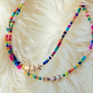 Colorful beaded star choker necklace
